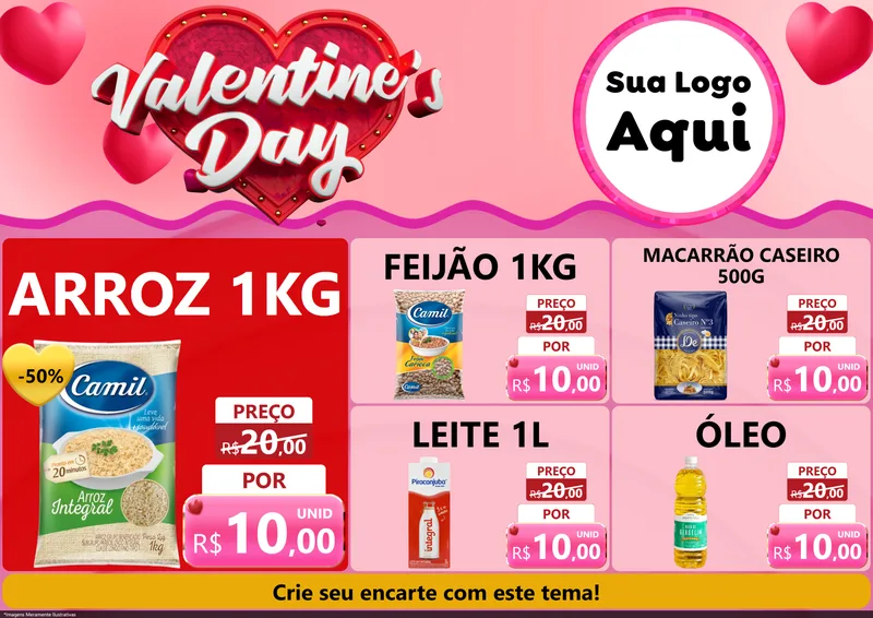 Modelo de Encarte para Encarte A4 Horizontal com o tema Valentine's Day para Supermercado