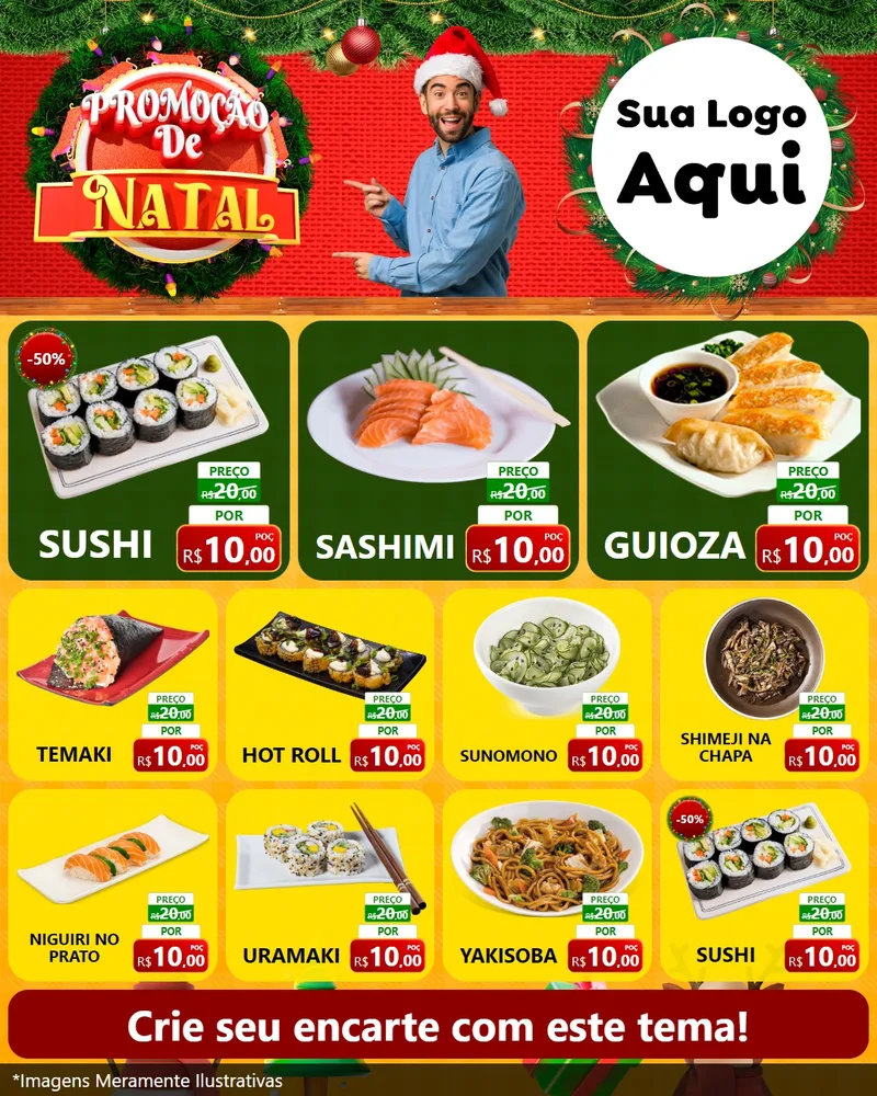 Modelo de Rede Social para Feed Instagram com o tema Promoção de Natal para Comida japonesa