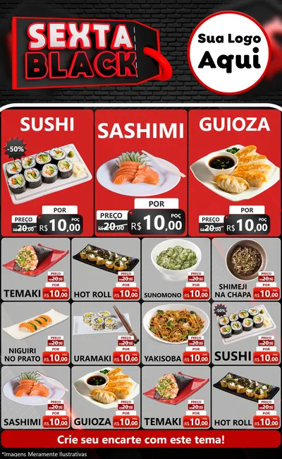 Modelo de Encarte para Encarte Grande com o tema Sexta Black para Comida japonesa