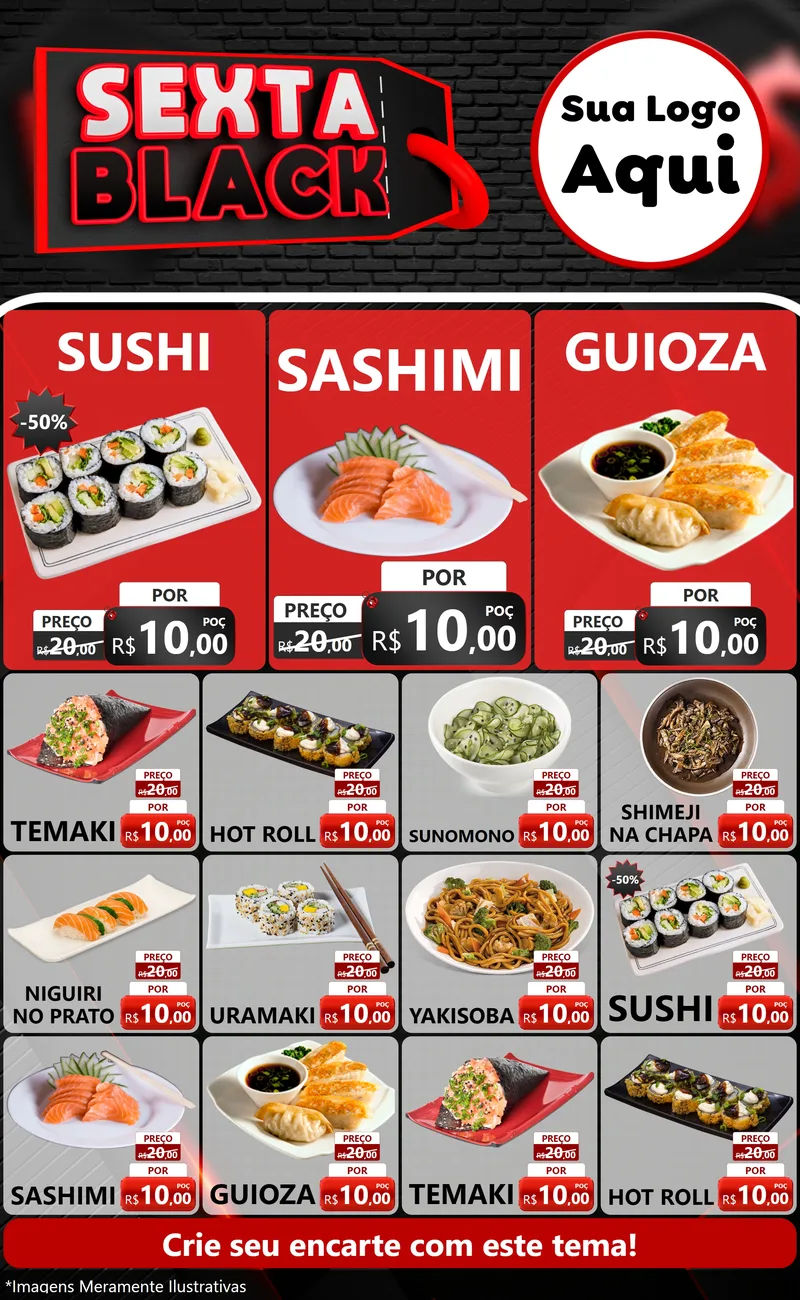 Modelo de Encarte para Encarte Grande com o tema Sexta Black para Comida japonesa