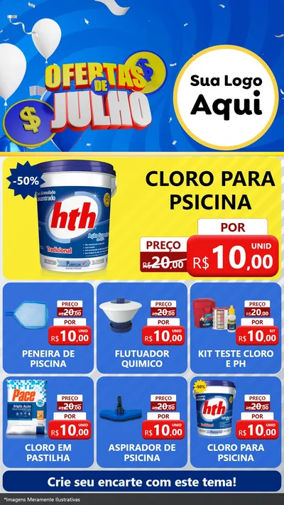 Modelo de Rede Social para Stories com o tema Ofertas de Julho para Produtos para Piscina