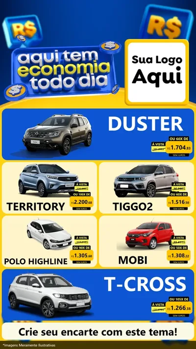 Modelo de TV para TV Vertical com o tema Aqui Tem Economia Todo Dia para Concessionaria de Carros