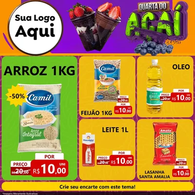 Modelo de Rede Social para Feed Facebook com o tema Quarta do Açaí para Supermercado