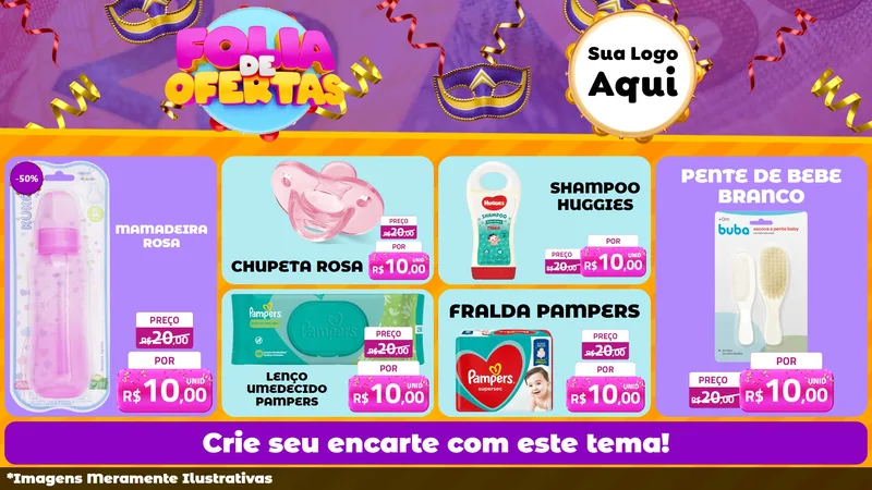 Modelo de TV para TV Horizontal com o tema Folia de Ofertas para Bebês