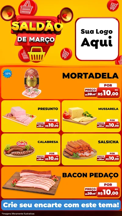 Modelo de TV para TV Vertical com o tema Saldão de Março para Frios e Laticínios