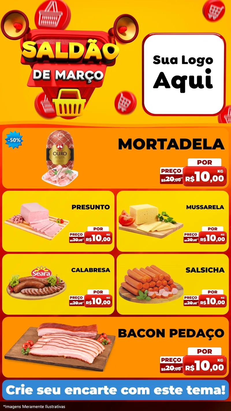 Modelo de TV para TV Vertical com o tema Saldão de Março para Frios e Laticínios
