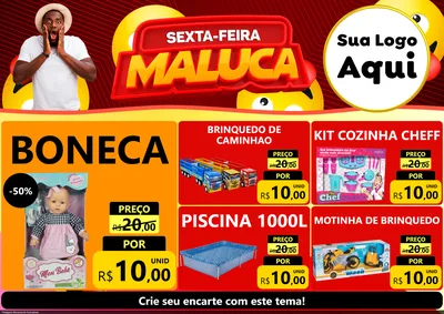 Modelo de Encarte para Encarte A4 Horizontal com o tema Sexta-feira Maluca para Brinquedos