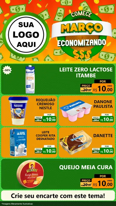 Modelo de TV para TV Vertical com o tema Comece Março Economizando para Frios e Laticínios