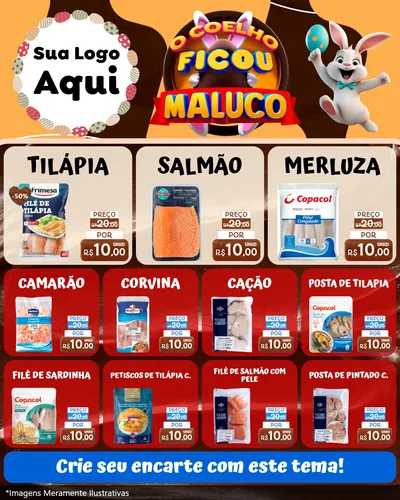 Modelo de Rede Social para Feed Instagram com o tema O Coelho Ficou Maluco - Páscoa para Peixaria