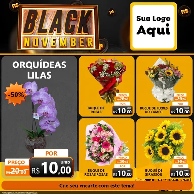 Modelo de Rede Social para Feed Facebook com o tema Black November para Floricultura e jardim