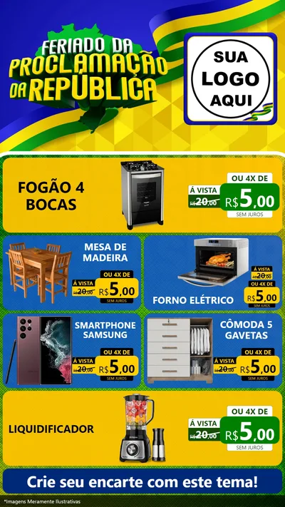 Modelo de TV para TV Vertical com o tema Feriado da Proclamação da República para Móveis e Eletro