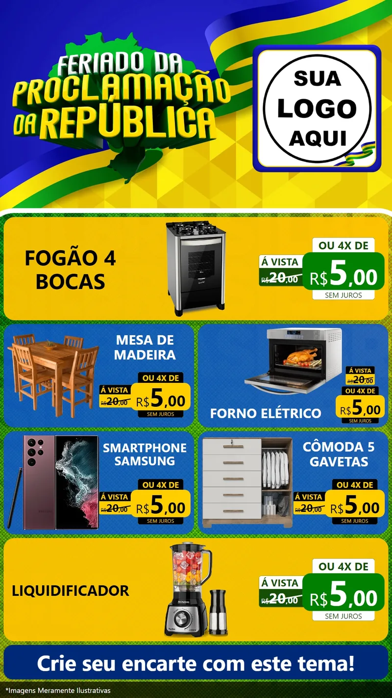 Modelo de TV para TV Vertical com o tema Feriado da Proclamação da República para Móveis e Eletro