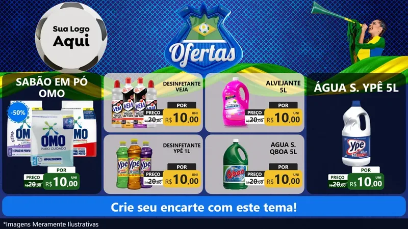 Modelo de TV para TV Horizontal com o tema Ofertas (Futebol) para Produtos de Limpeza
