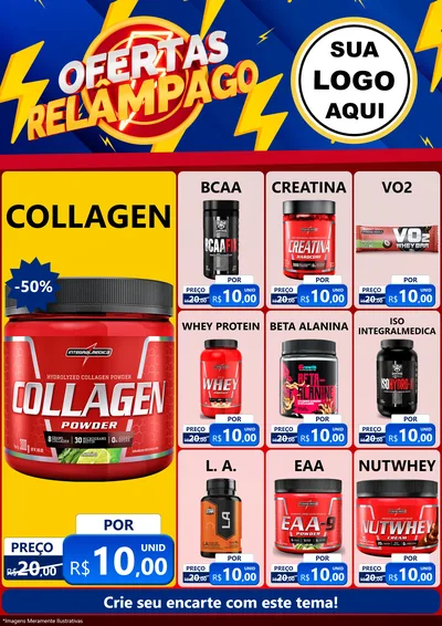 Modelo de Encarte para Encarte A4 Vertical com o tema Ofertas Relâmpago para Suplementos alimentares