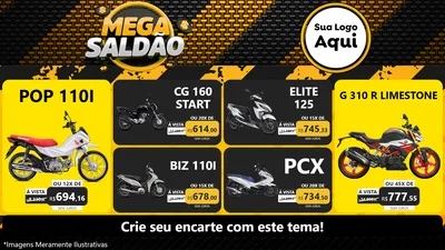 Modelo de TV para TV Horizontal com o tema Mega Saldão para Concessionaria de Motos