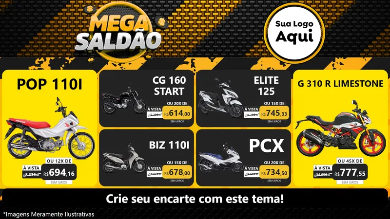 Modelo de TV para TV Horizontal com o tema Mega Saldão para Concessionaria de Motos