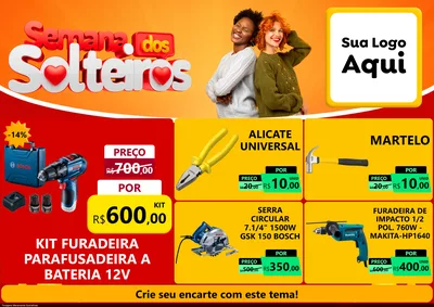 Modelo de Encarte para Encarte A4 Horizontal com o tema Semana dos Solteiros para Maquinas e Ferramentas