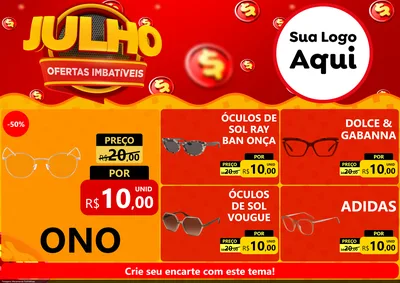 Modelo de Encarte para Encarte A4 Horizontal com o tema Julho Ofertas Imbatíveis para Óticas