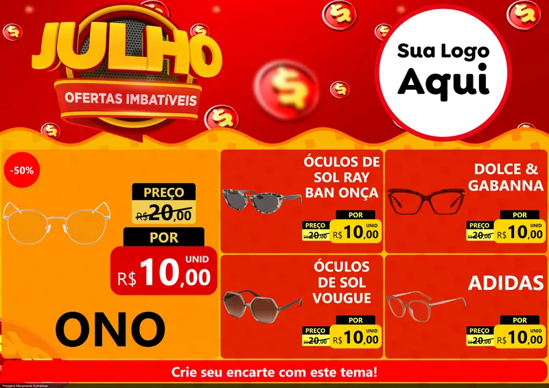 Modelo de Encarte para Encarte A4 Horizontal com o tema Julho Ofertas Imbatíveis para Óticas