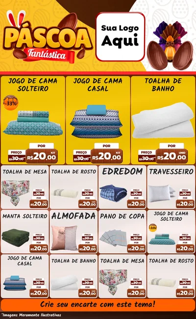 Modelo de Encarte para Encarte Grande com o tema Páscoa Fantástica para Cama, Mesa e Banho