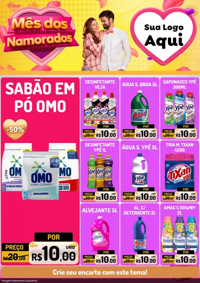 Modelo de Encarte para Encarte A4 Vertical com o tema Mês dos Namorados para Produtos de Limpeza