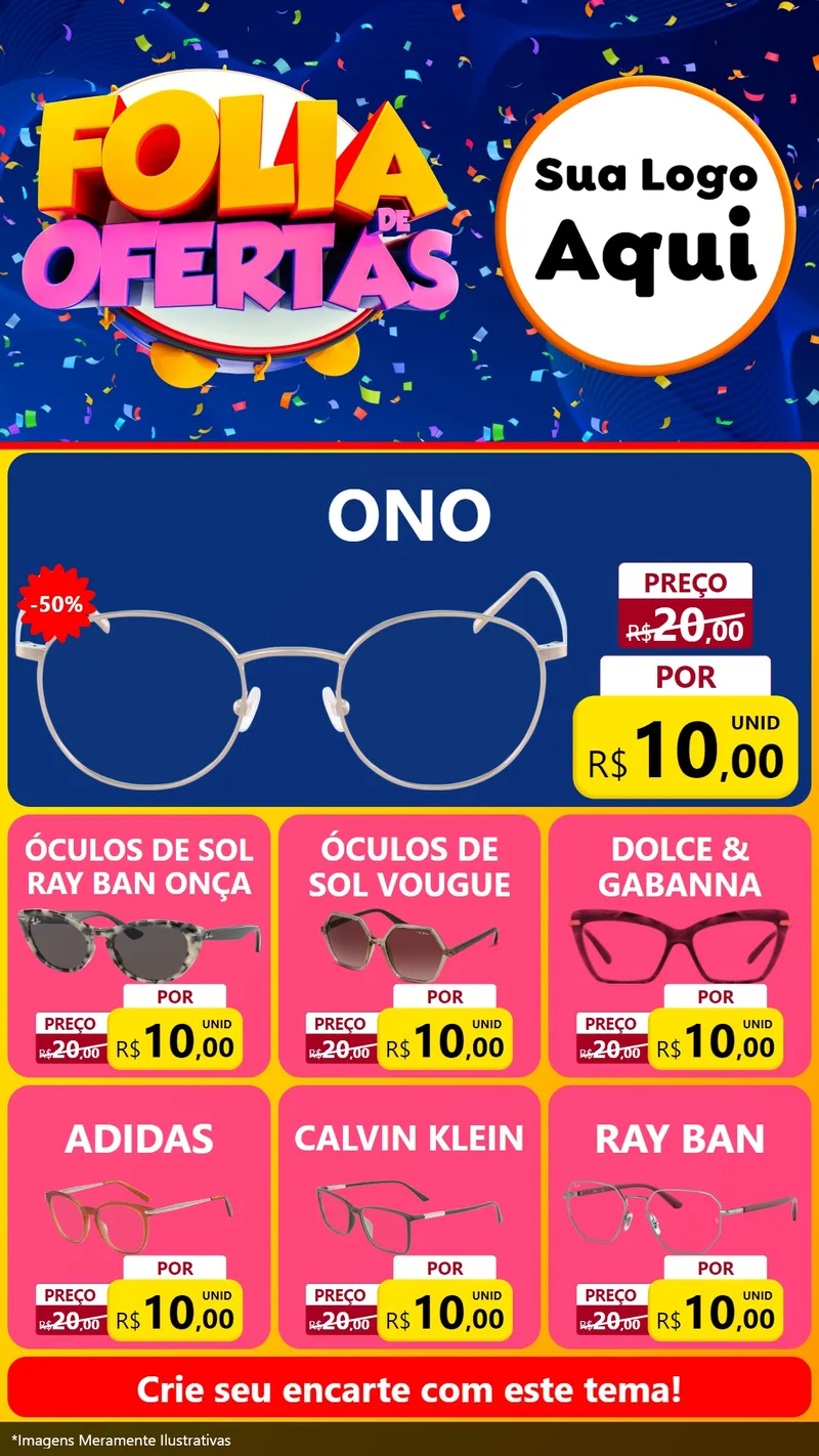 Modelo de Rede Social para Stories com o tema Folia de Ofertas para Óticas