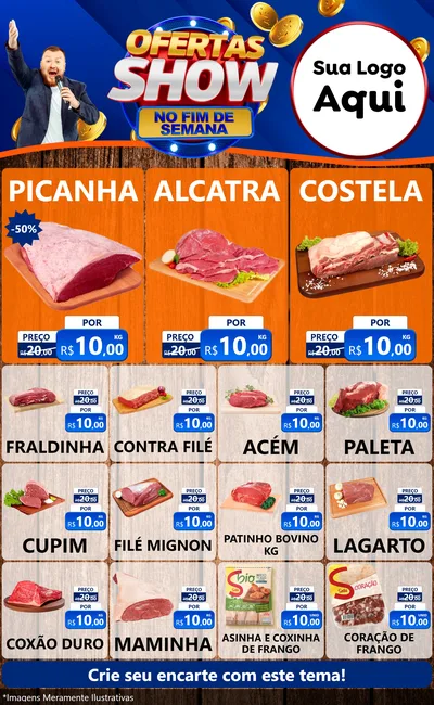 Modelo de Encarte para Encarte Grande com o tema Ofertas Show No Fim De Semana para Açougue