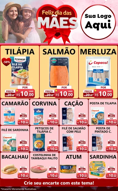 Modelo de Encarte para Encarte Grande com o tema Feliz Dia Das Mães para Peixaria