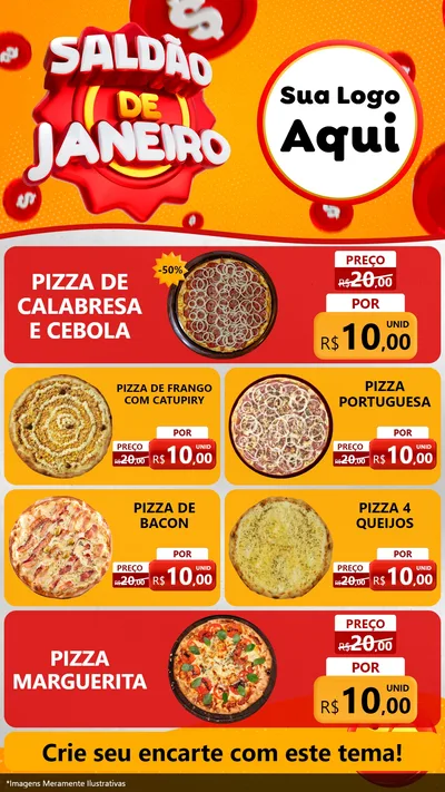 Modelo de TV para TV Vertical com o tema Saldão de Janeiro para Pizzaria