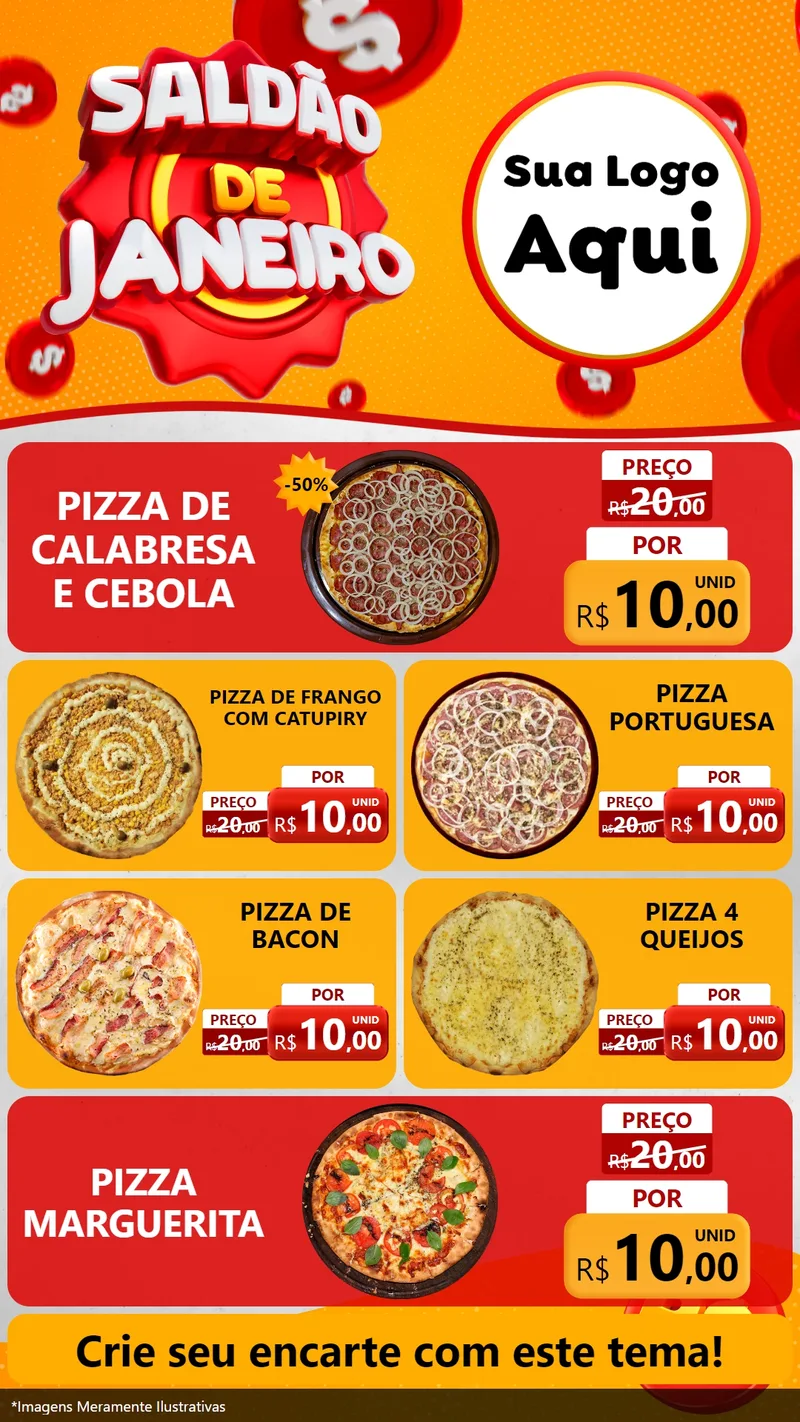 Modelo de TV para TV Vertical com o tema Saldão de Janeiro para Pizzaria