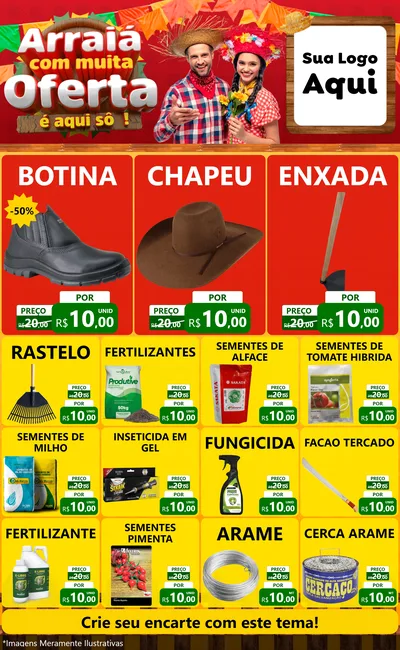 Modelo de Encarte para Encarte Grande com o tema Arraiá Com Muita Oferta - É Aqui Sô! para Agropecuária