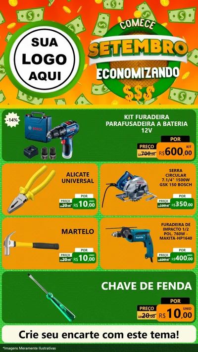 Modelo de TV para TV Vertical com o tema Comece Setembro Economizando para Maquinas e Ferramentas