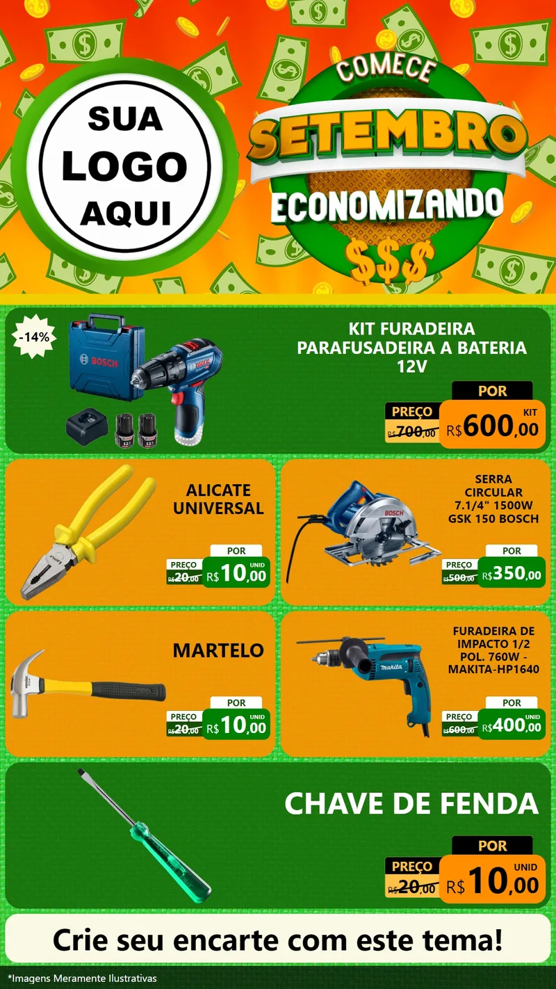 Modelo de TV para TV Vertical com o tema Comece Setembro Economizando para Maquinas e Ferramentas
