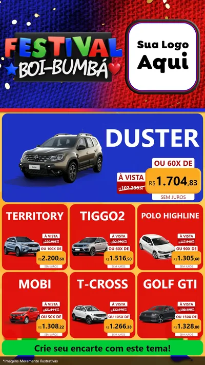 Modelo de Rede Social para Stories com o tema Festival Boi-Bumbá para Concessionaria de Carros