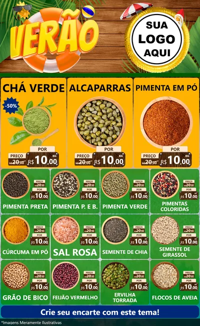 Modelo de Encarte para Encarte Grande com o tema Verão para Produtos Naturais