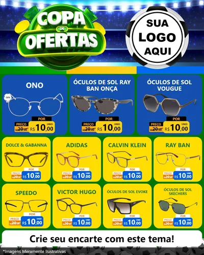 Modelo de Rede Social para Feed Instagram com o tema Copa de Ofertas para Óticas