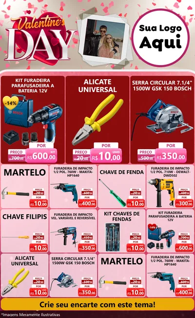 Modelo de Encarte para Encarte Grande com o tema Valentine's Day para Maquinas e Ferramentas