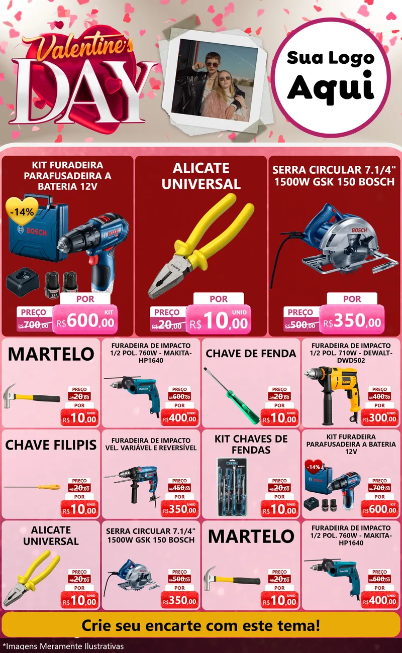 Modelo de Encarte para Encarte Grande com o tema Valentine's Day para Maquinas e Ferramentas