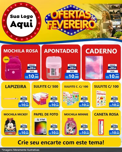 Modelo de Rede Social para Feed Instagram com o tema Ofertas de Fevereiro para Papelaria