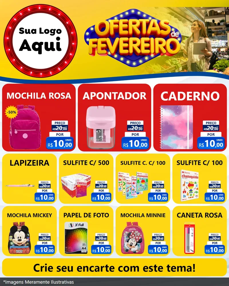 Modelo de Rede Social para Feed Instagram com o tema Ofertas de Fevereiro para Papelaria