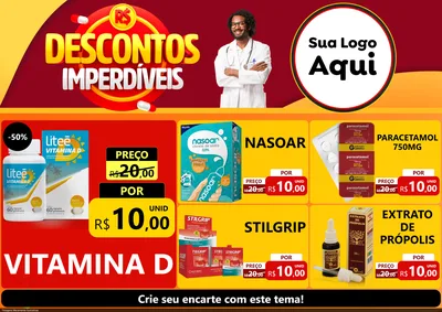 Modelo de Encarte para Encarte A4 Horizontal com o tema Descontos Imperdíveis para Farmácia