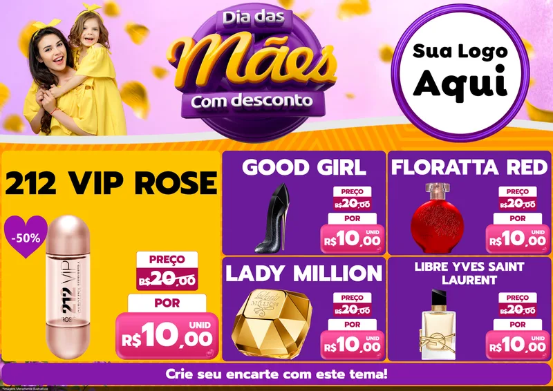Modelo de Encarte para Encarte A4 Horizontal com o tema Dia das Mães com Desconto para Perfumes