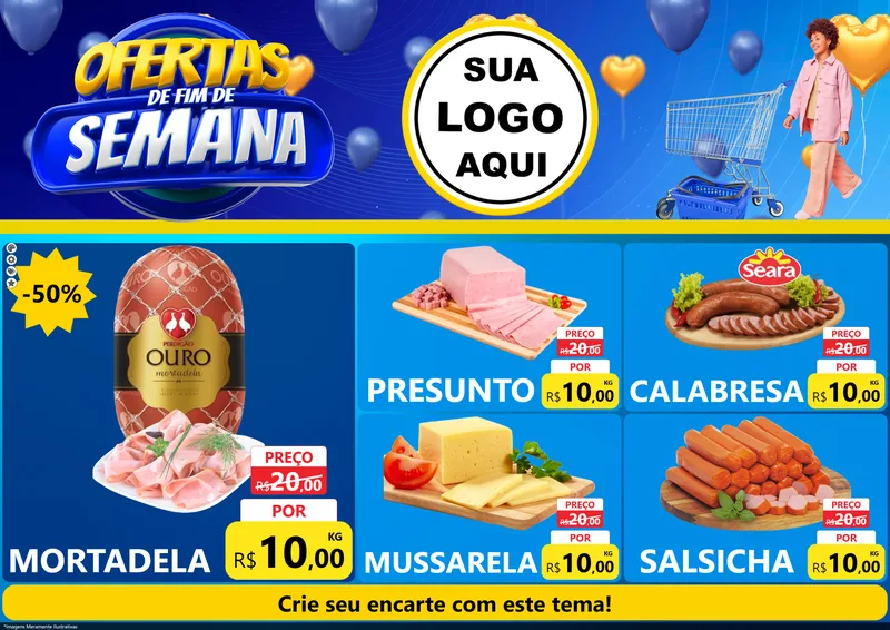 Modelo de Encarte para Encarte A4 Horizontal com o tema Ofertas de Fim de Semana para Frios e Laticínios