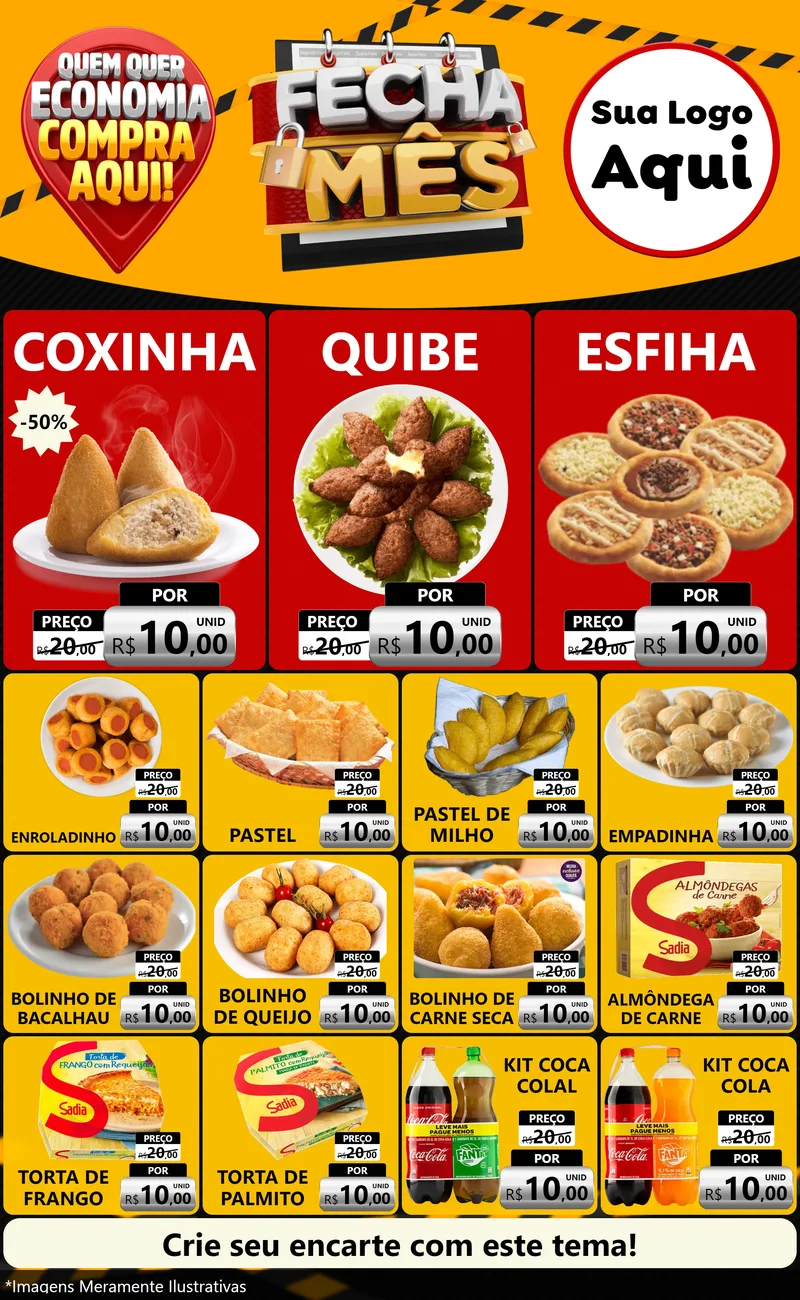 Modelo de Encarte para Encarte Grande com o tema Fecha Mês para Salgadaria