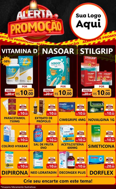 Modelo de Encarte para Encarte Grande com o tema Alerta de Promoção para Farmácia