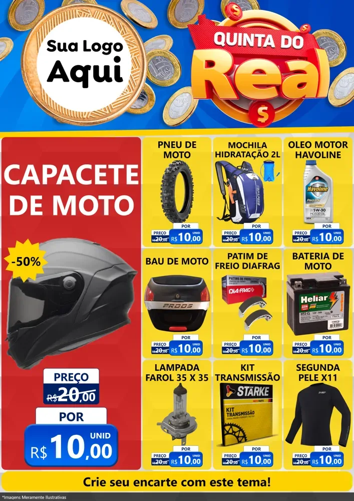 Modelo de Encarte para Encarte A4 Vertical com o tema Quinta do Real para Moto peças