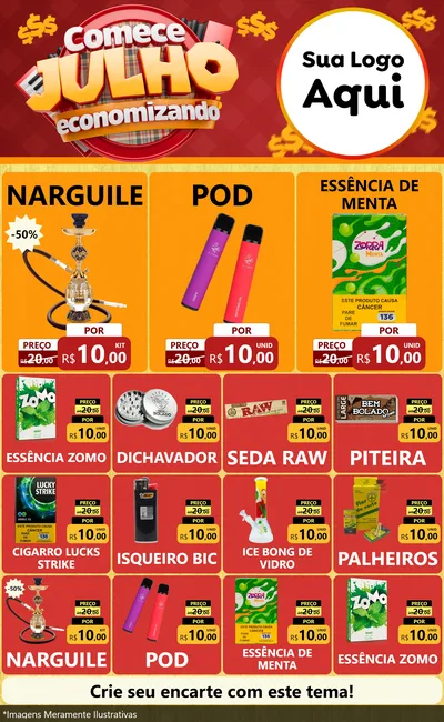 Modelo de Encarte para Encarte Grande com o tema Comece Julho Economizando para Tabacaria