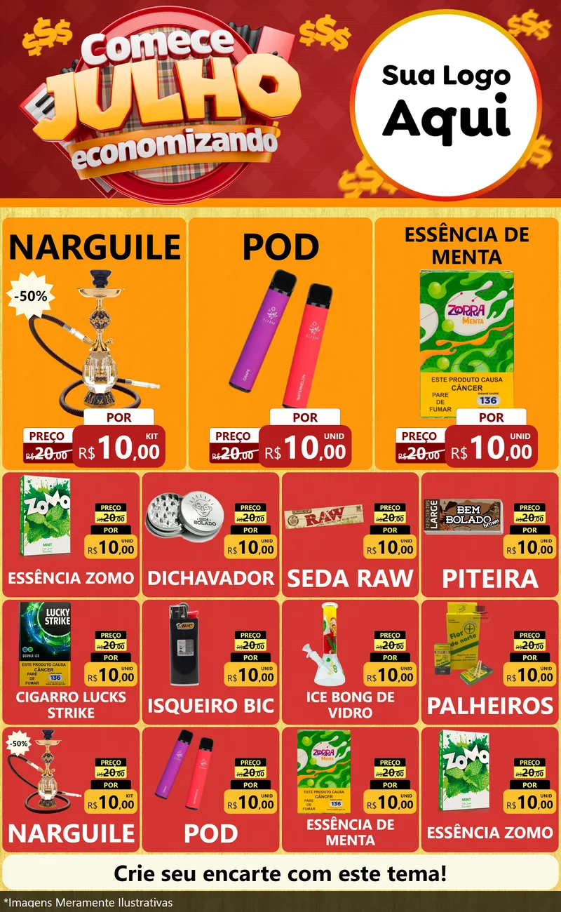 Modelo de Encarte para Encarte Grande com o tema Comece Julho Economizando para Tabacaria