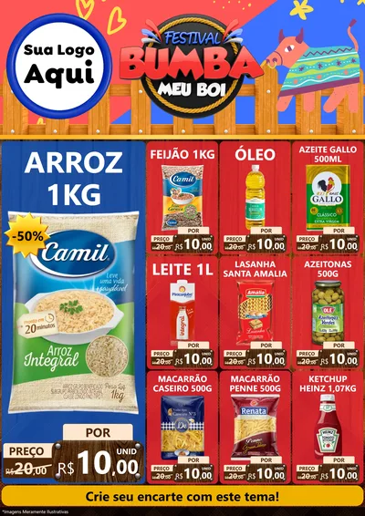 Modelo de Encarte para Encarte A4 Vertical com o tema Festival Bumba Meu Boi para Supermercado