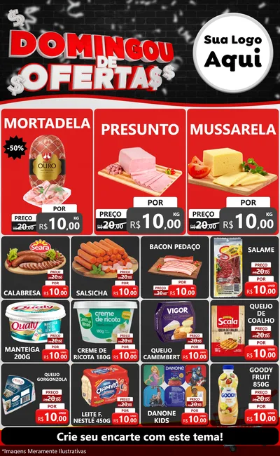Modelo de Encarte para Encarte Grande com o tema Domingou de Ofertas para Frios e Laticínios